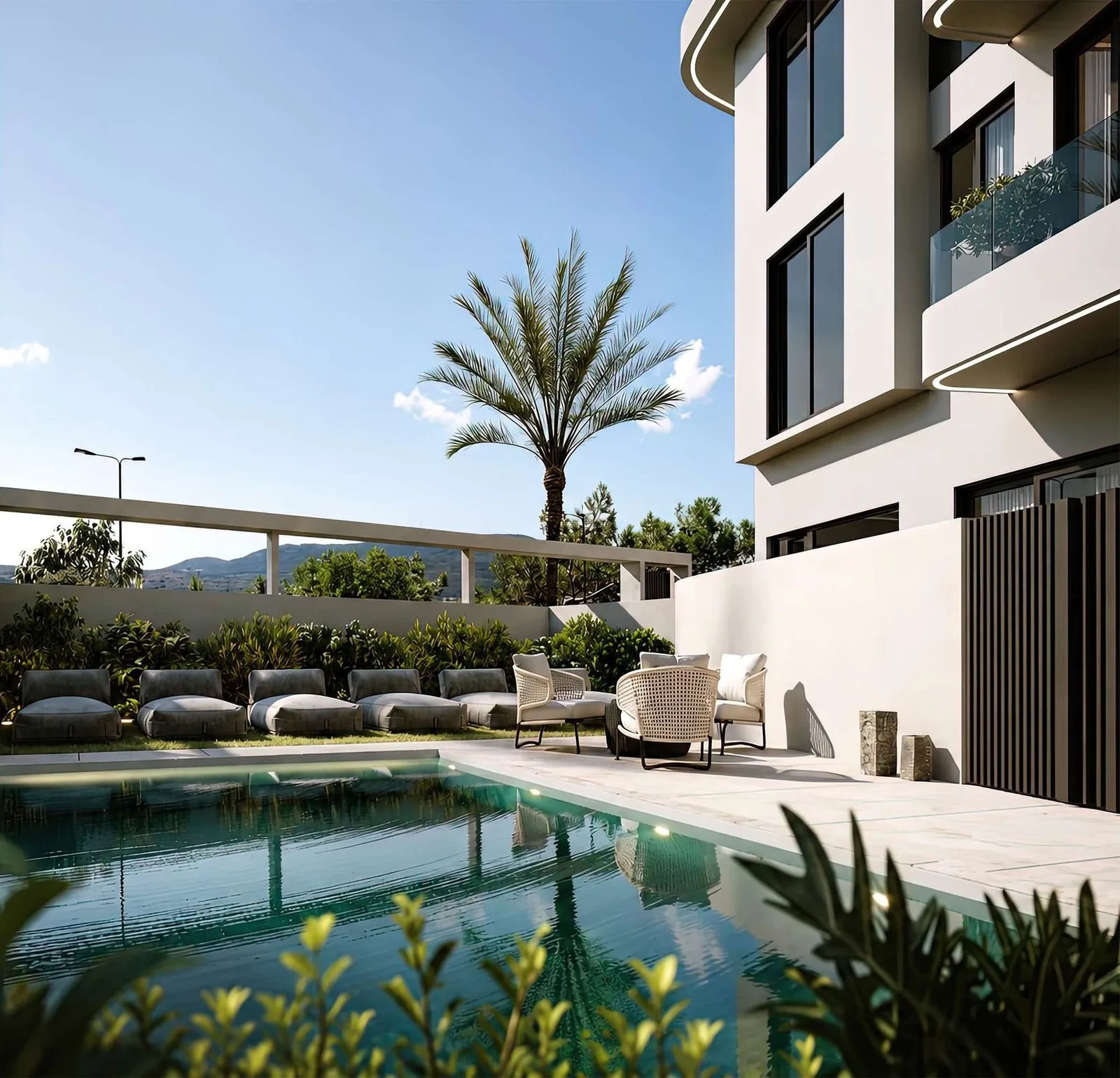 Kato Elliniko Riviera Suites — Havuz ve peyzajlı bahçe, güneşlenme alanı