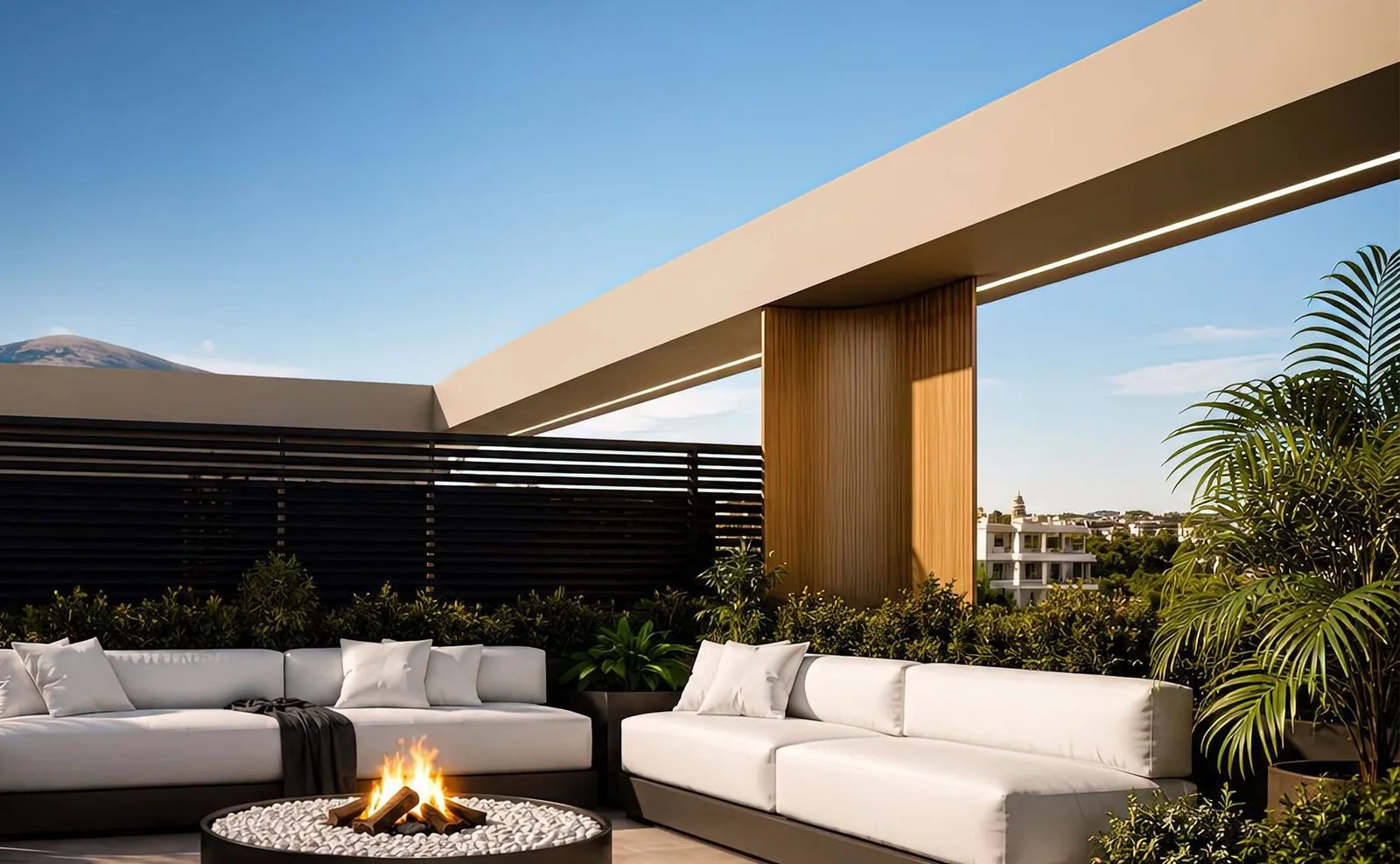 Kato Elliniko Riviera Suites — Çatı lounge — ateş başı ve oturma grupları